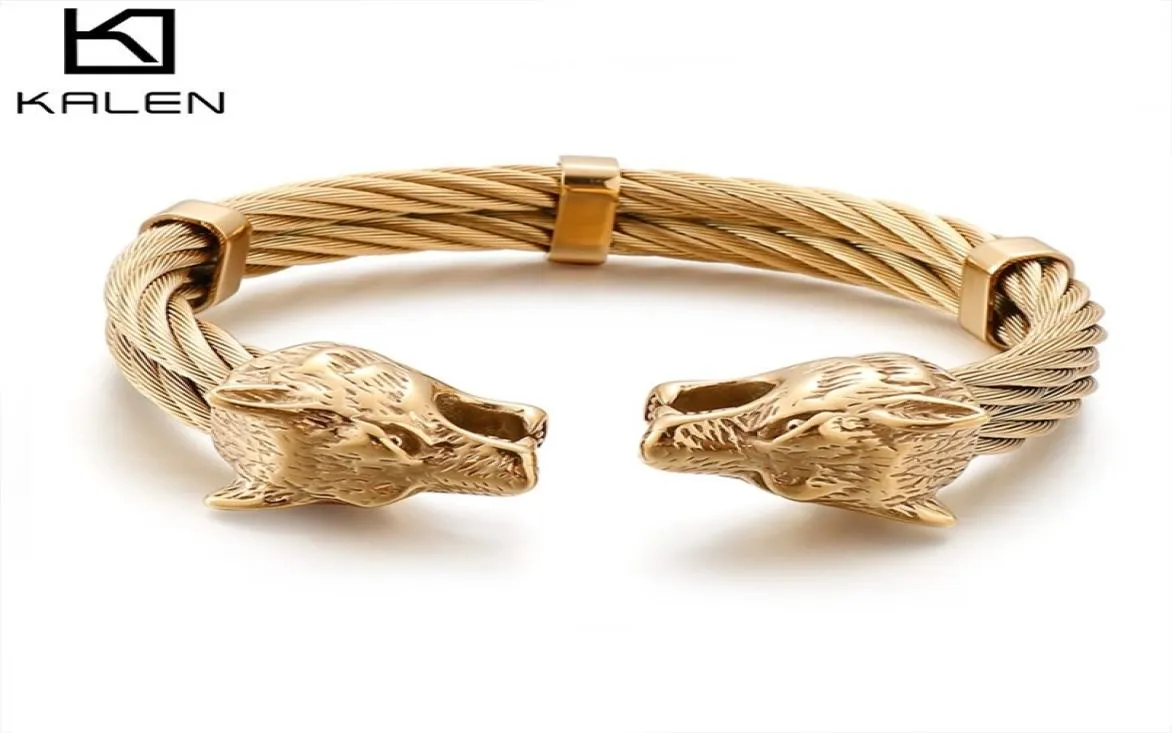 الفولاذ المقاوم للصدأ Viking Wolf Bangle Man Cable/Black/Silver Color Cuff Bracelet Men المجوهرات 2109186664263