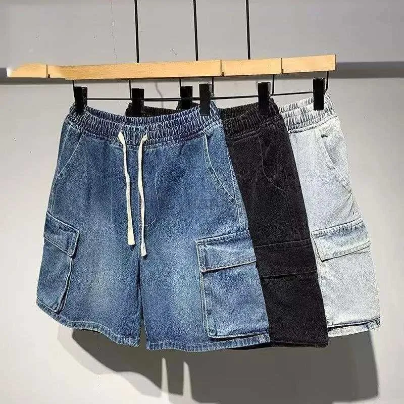 Herenshorts Heren Elastische taille Denim Shorts Summer Casual losse hiphop jeans korte broek 240419 240419