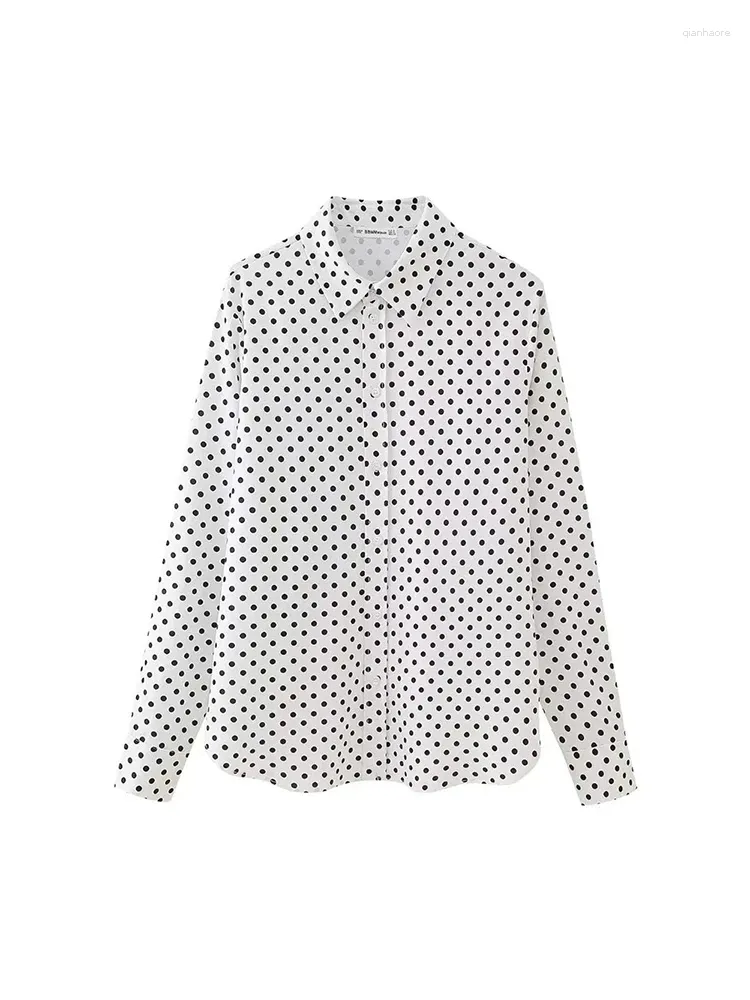 Women's Blouses Girls Casual Turn Down Collar Long Sleeve Summer Loose Shirts Dames Fashion Polka Dot Print Single Bresated White Tops