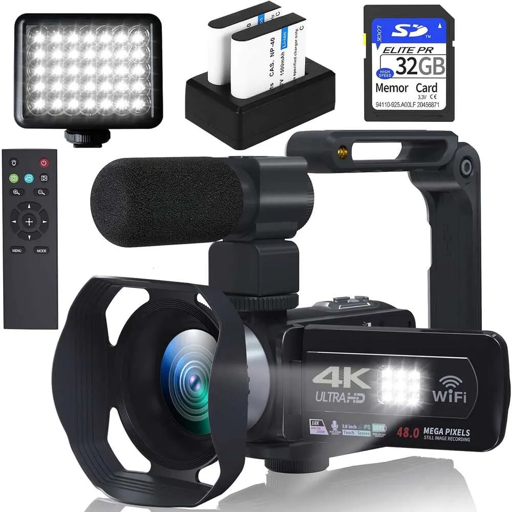 Professional 4K Camera Kit för YouTube Vlogging - WiFi, 3 "Pekskärm, 18x zoom, mic, fjärrkontroll, SD -kort - Perfekt för innehållsskapare