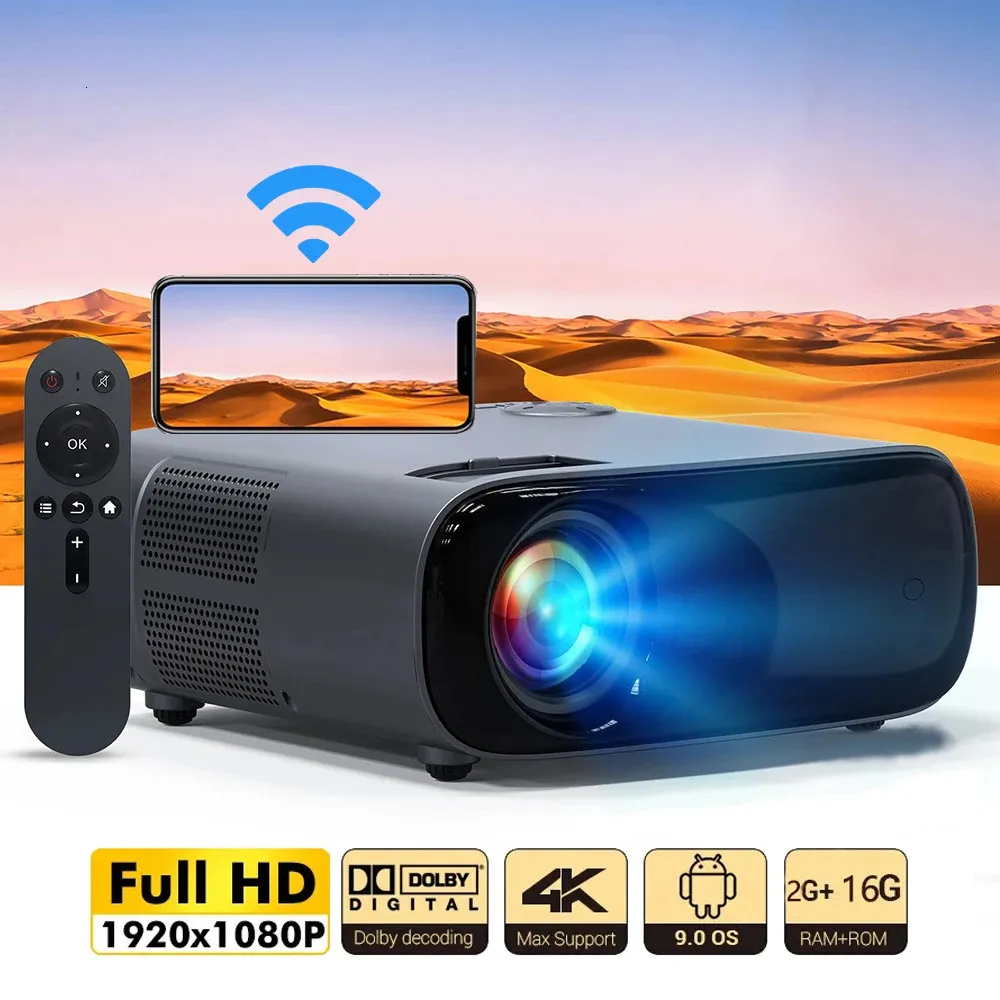 Yersida Projecteur TV A70 Android 900 ANSI 1080p Système de cinéma intelligent HD complet LED 300inch 5G WiFi Prise en charge 4K Keystone Correction 240410