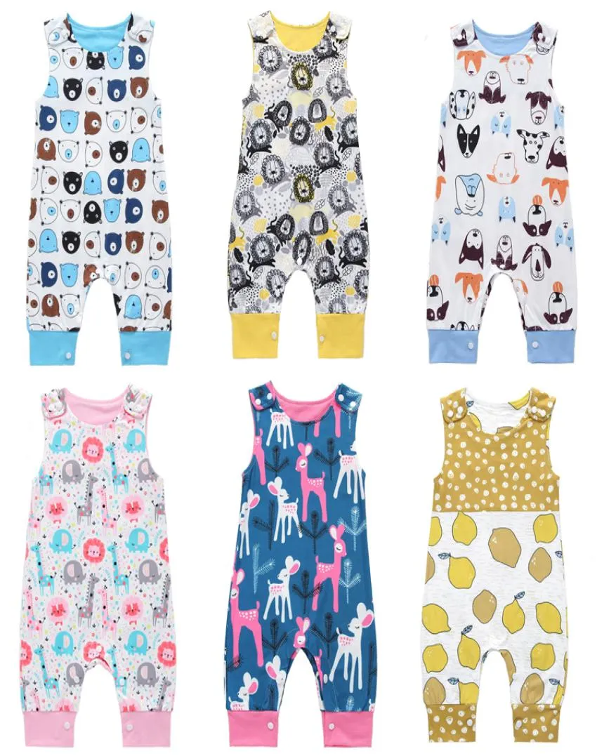 Baby Rompers 14 Designs Summer Sleeveless Lions Lemon Dog Bear Whale Printed Boy Girls Newborn Infant Kids Summer Clothes Jumpsuit3066191