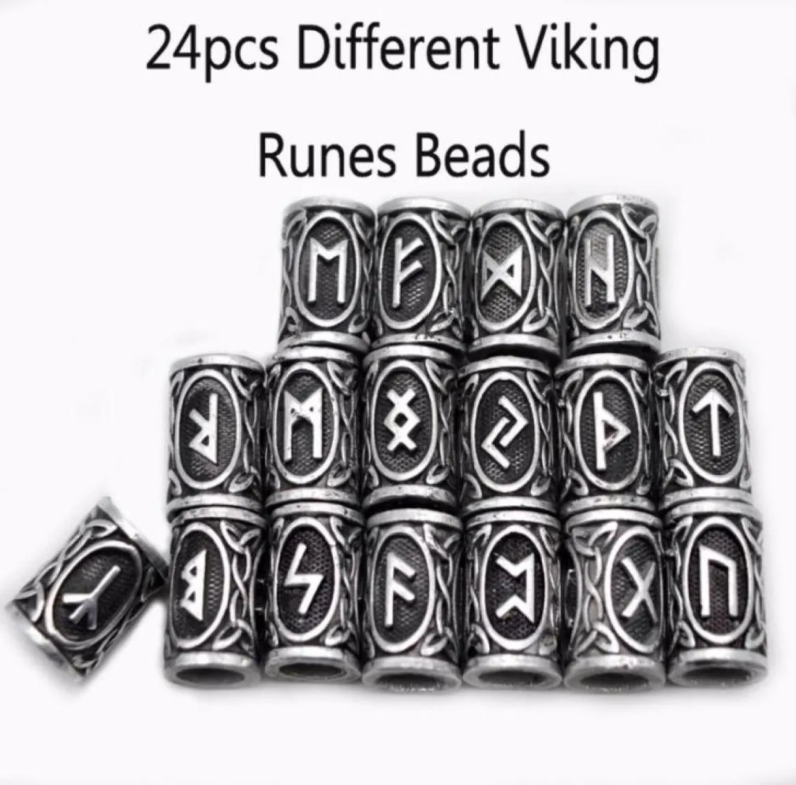 24 -stop Top Silver Noorse Viking Runen Charms Beads Bevindingen voor armbanden voor hangkettingbaard of haar Vikings rune kits6911921