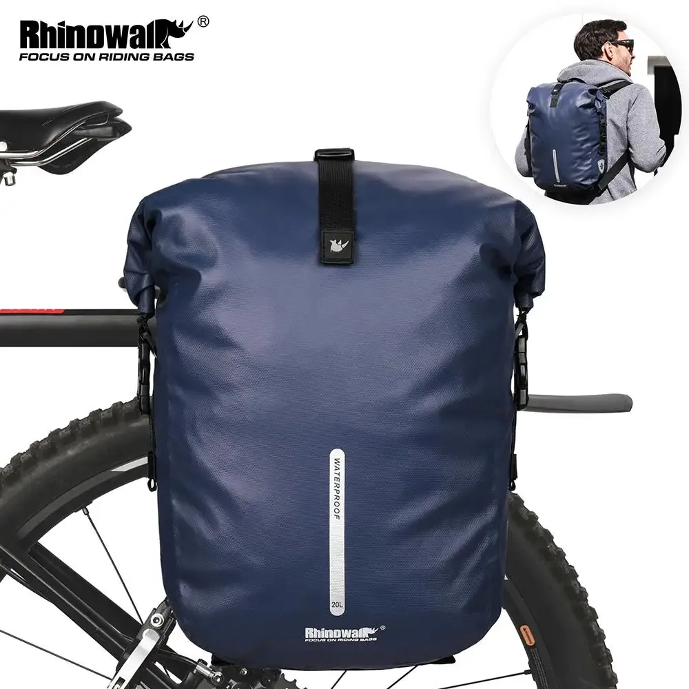 Bolsas Rhinowalk 2021 Bolsa de bicicleta à prova d'água 20l Multifuncional traseiro saco de pannier saco azul de bicicleta preto saco de ciclismo de viagem de pannier