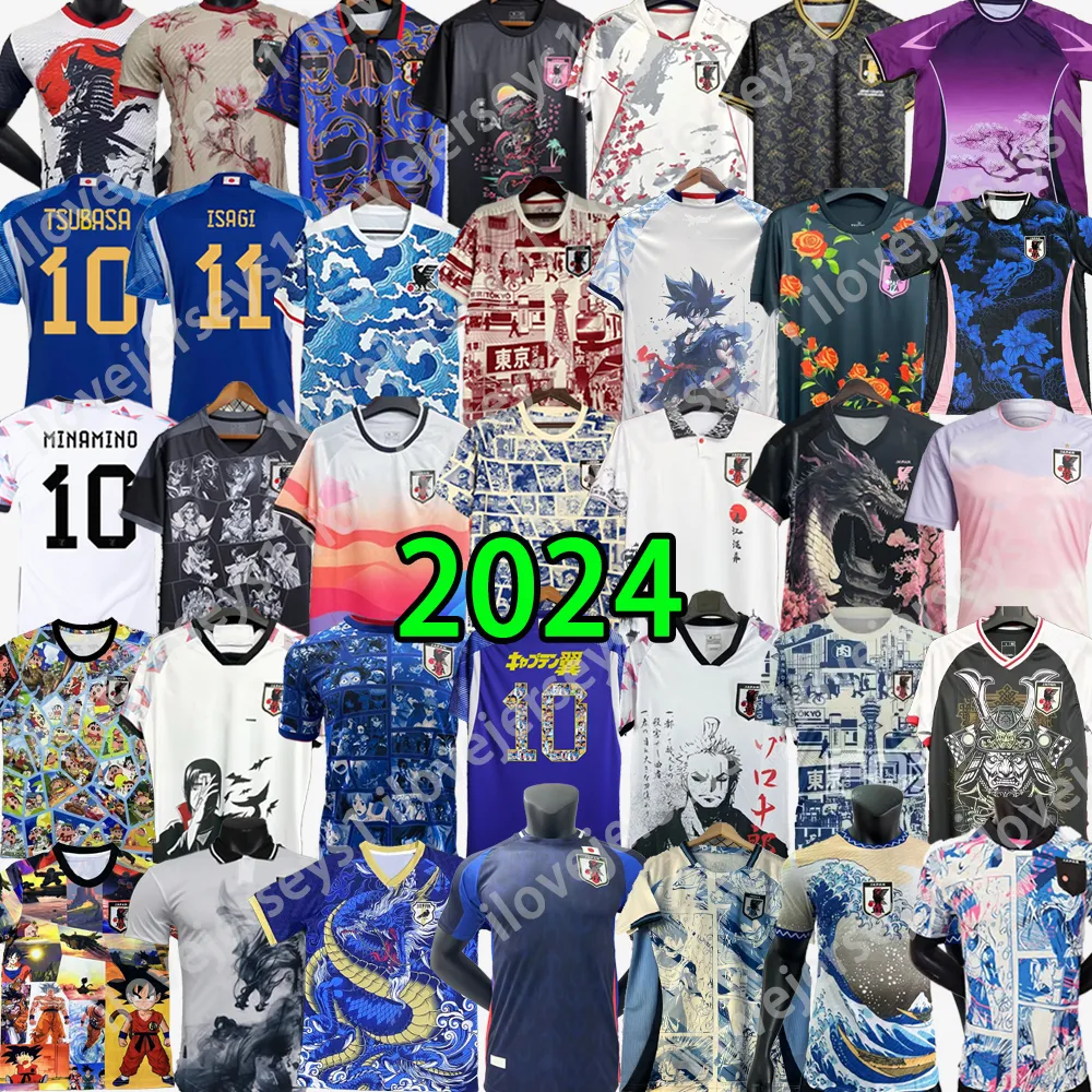 Japão 2022 Camisas de futebol Japan Cartoon ISAGI ATOM TSUBASA MINAMINO ASANO DOAN KUBO ITO Japanese MULHER KIT KIDS Uniformes japoneses 18 19 20 21 22 23