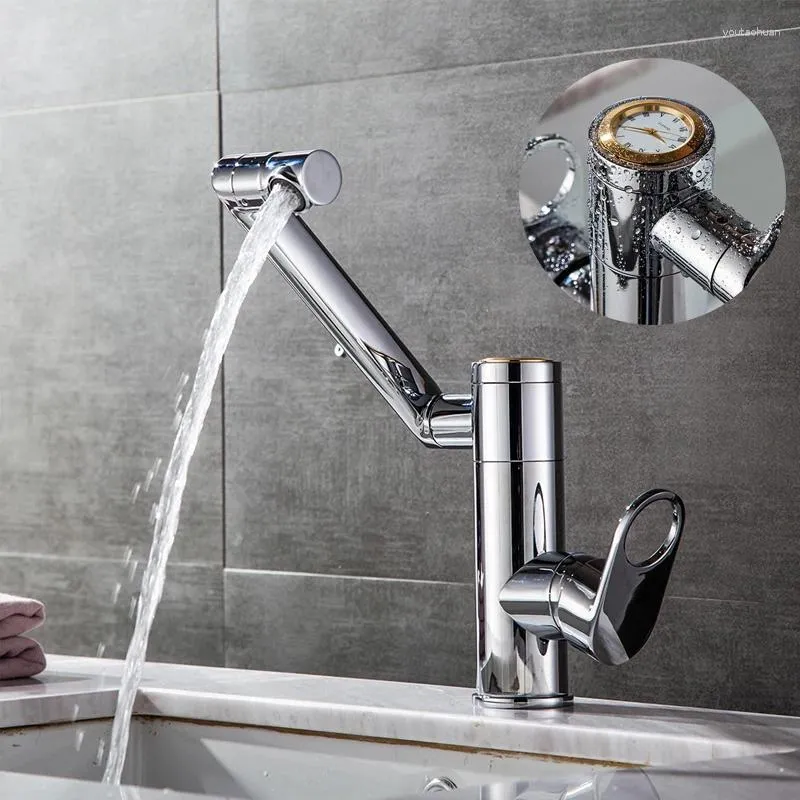 Badrumsvaskkranar koppar 360 graders roterande kran med klocka och kylbassäng som blandar däck monterat enkelhålsbad