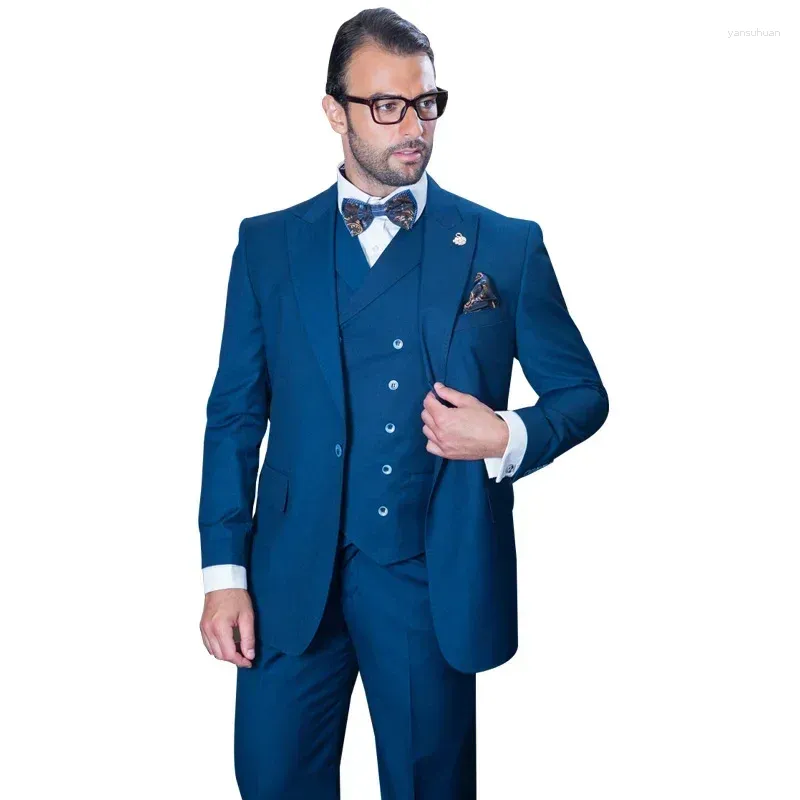 Suisses masculines 2024 Mariage bleu marine pour hommes Slim Fit 3 pièces Tuxedo Custom Groom Blazer sets Prom Masculino Costume Mariage Homme