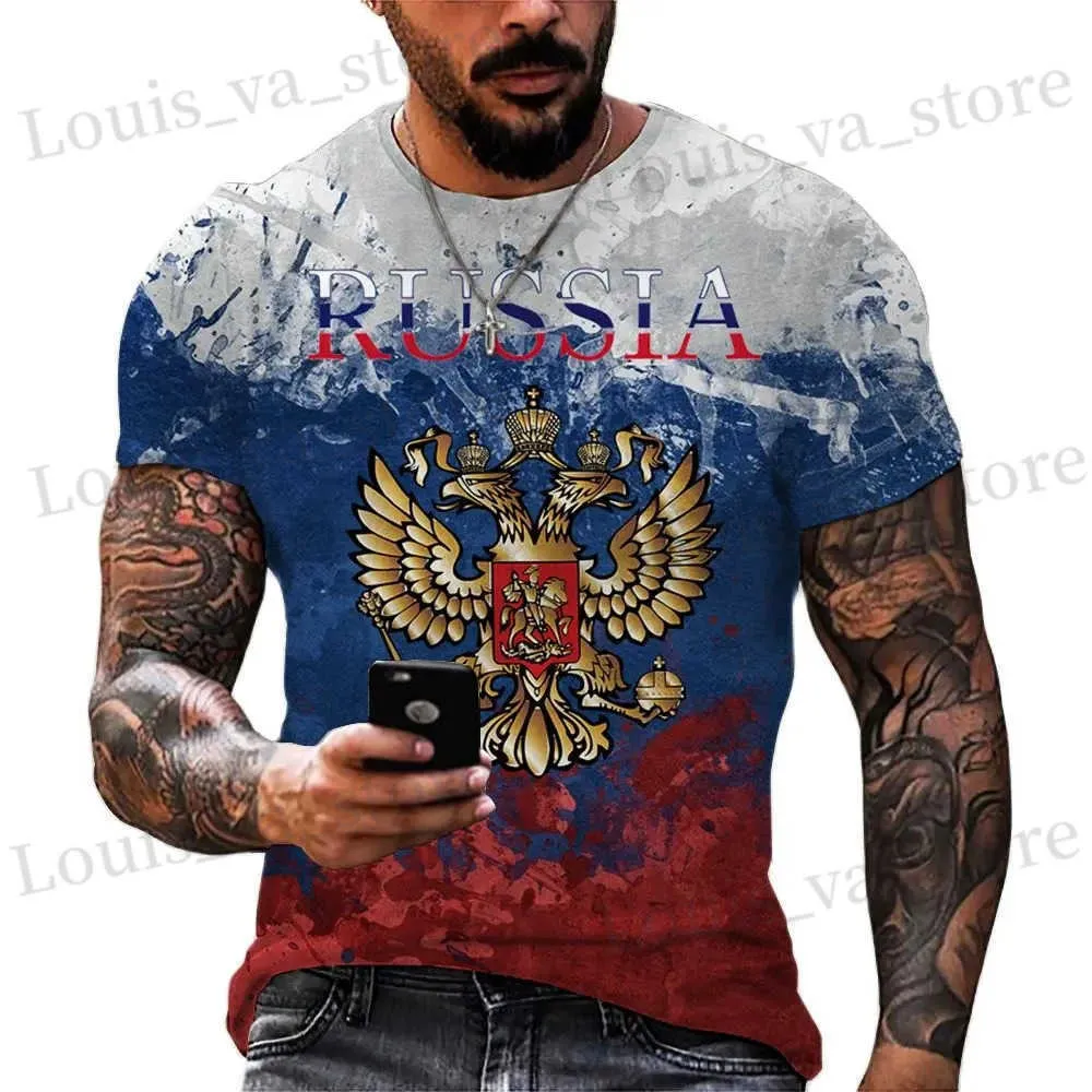 Herren-T-Shirts Neue Mode Russland Flagge 3D Print Herren Russland T-Shirt Shirt Slve Herren Kleidung Strtwear Übergroße Top T240419