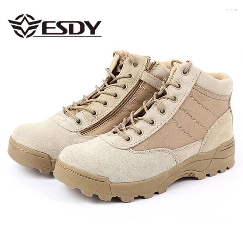 Boots Summer Desert Tactical Military Combat Randonnée Black Ankle Men Chaussures Travail armée Zapatillas Botas Plus taille