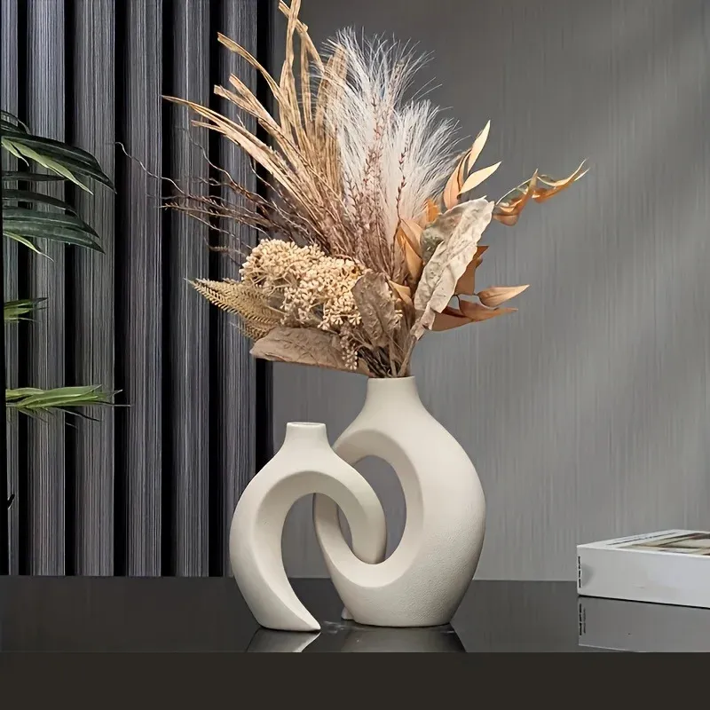 Vasi di ceramica moderna nordica cavo set di 2 per i vasi di fiori boho decodifica