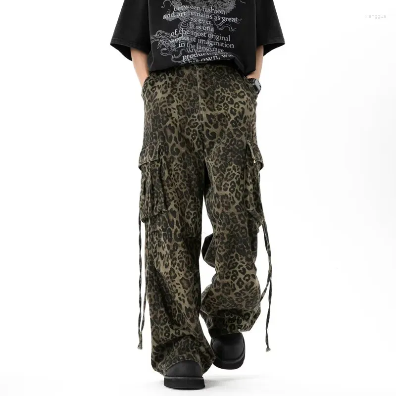 Herren Jeans 2024 Cyber Y2k Streetwear Leopard Baggy Stapelte Cargohose für Männer Kleidung Frauen weit Bein lange Hosen Pantalones Hombre