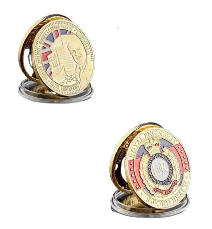 10pcs France Sword Beach Souvenir Challenge Craft Euro Royal Engineers Dday Gold Lated Коллекция металлической монеты 5628684
