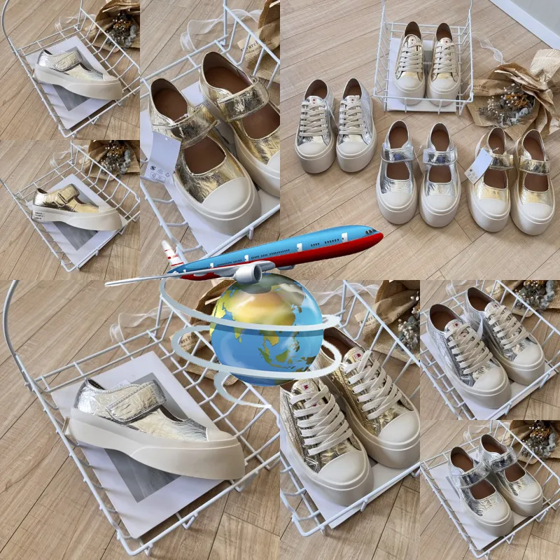 2024 Casual Shoes Designer Shoes Womens Platform Vintage Sneakers Gold Silver Lace Up Kardborrstorlek 36-40 Klassisk bekväm GAI