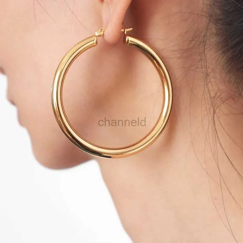 Other MANILAI Wide Stainless Steel Tube Hoop Earrings For Women Punk Statement Earrings Brincos Fashion Jewelry 55mm Diameter 240419