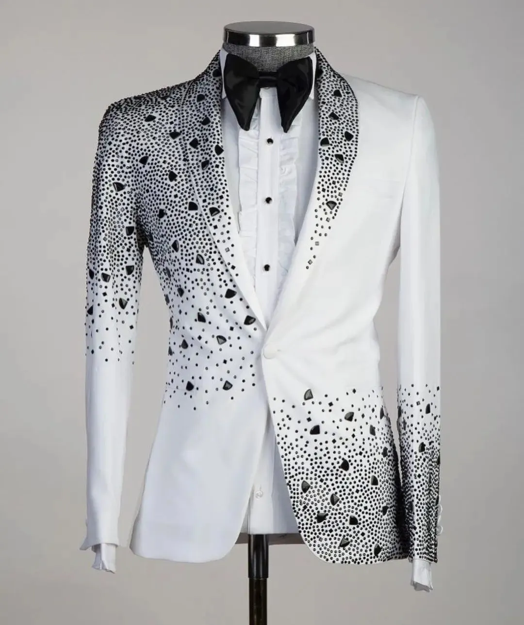 Luksusowe koraliki 2 sztuki Blazer Spods Men Suits Błyszczący jeden guzika Sheer Lapel Diamonds Formal Party Wedding Groom plus size