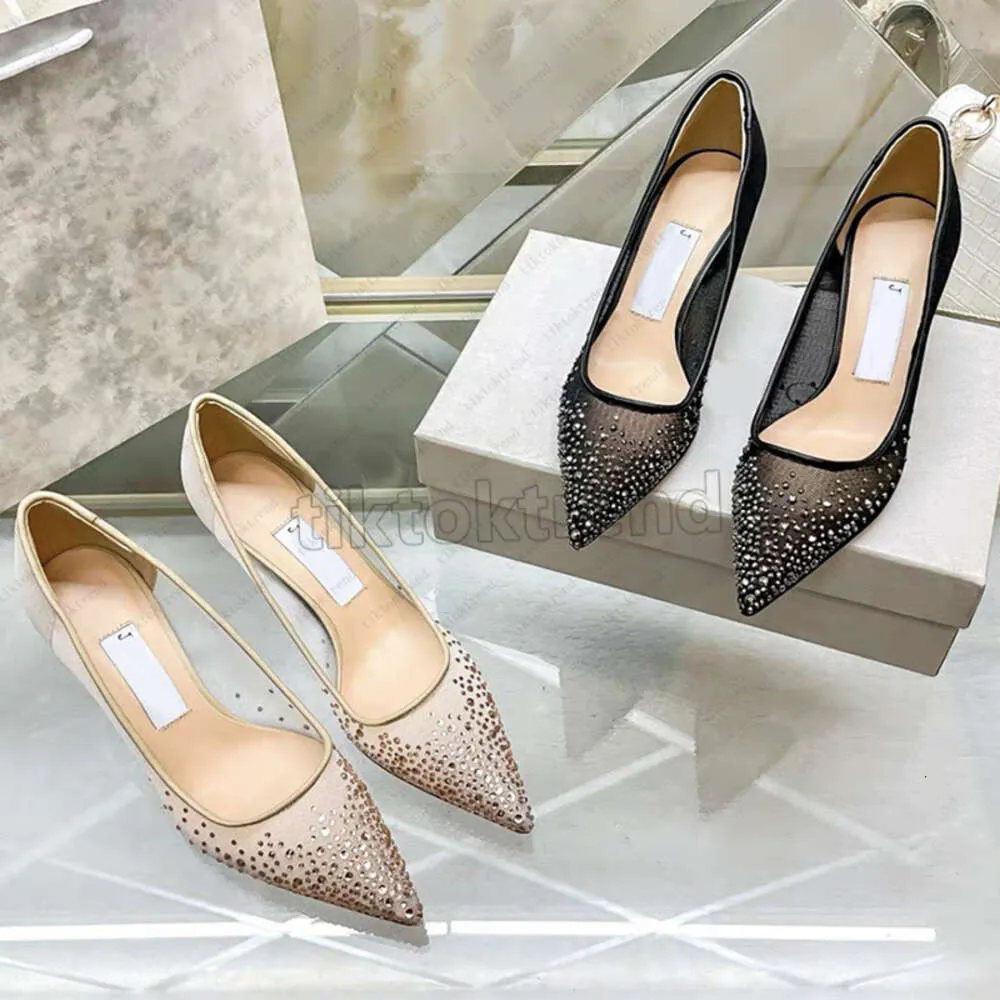 Ltalian Designer Womens Saeda Sandals Rhinestone Mesh Crystal Decorated Pointy High Mouth Sexy Stiletto Heels Party Wedding Wear Pumps Womens Sandals EU35-40