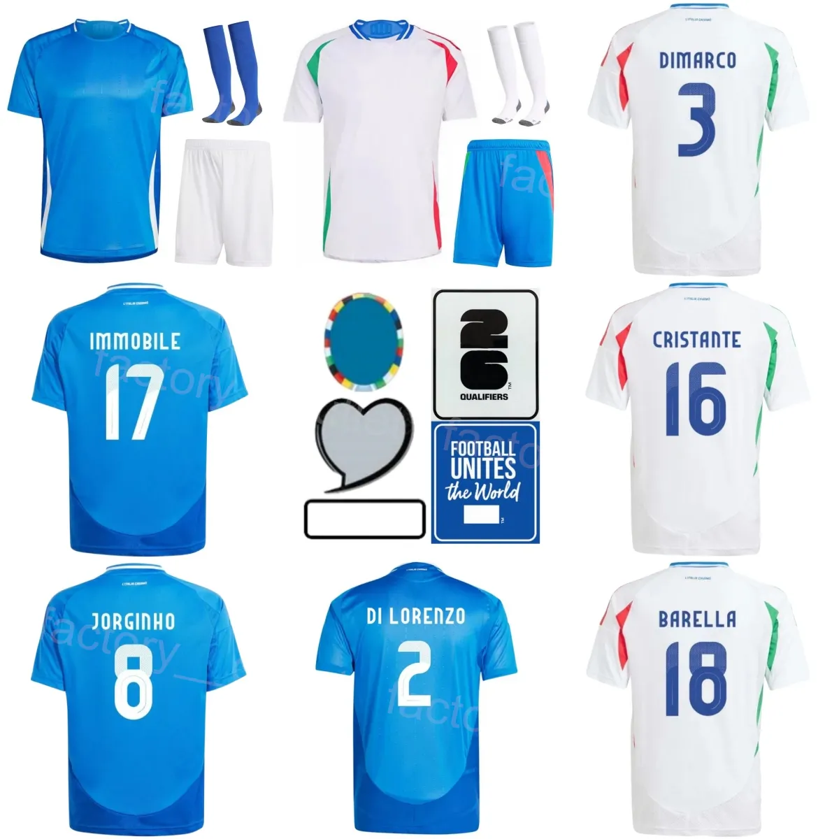 キッズマンズナショナルチーム18バレラサッカージャージイタリア10ペレグリーニ2ディロレンツォ22 Zaniolo Jorginho Frattesi Chiesa Donnarumma Euro Cup 2024フットボールシャツキット