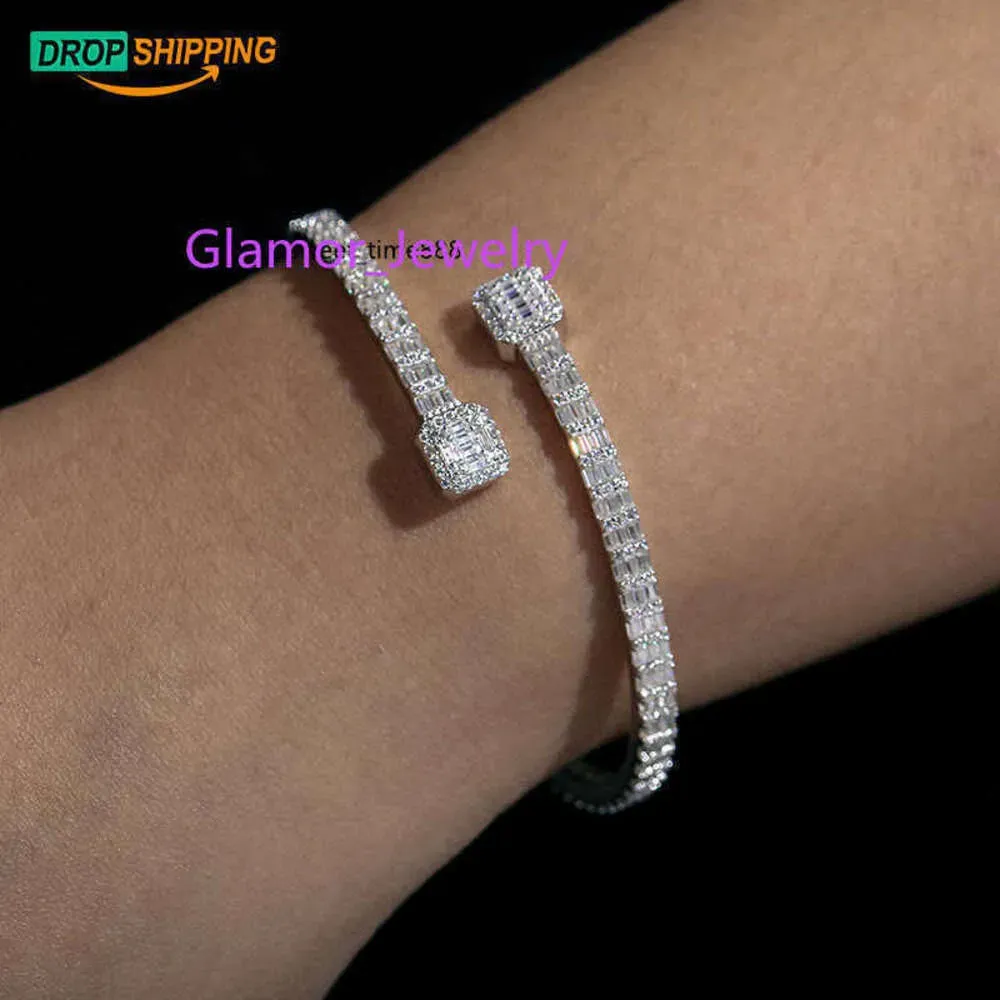 Colares Drop Shipping Fine Mulheres Jóias de 3,8 mm Largura 925 VVS de prata esterlina baguete Moissanite Diamond Famous Brand Cuff Bangle