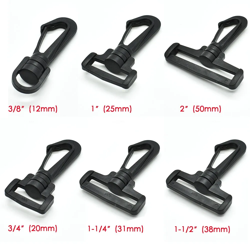 Torbalar 6 Boy Boy Woking 1/2 "~ 2" Plastik döner Snap Hooks Donanım Yan Salınım Paracord Sırt Çantası Kayışları Çanta Parçaları