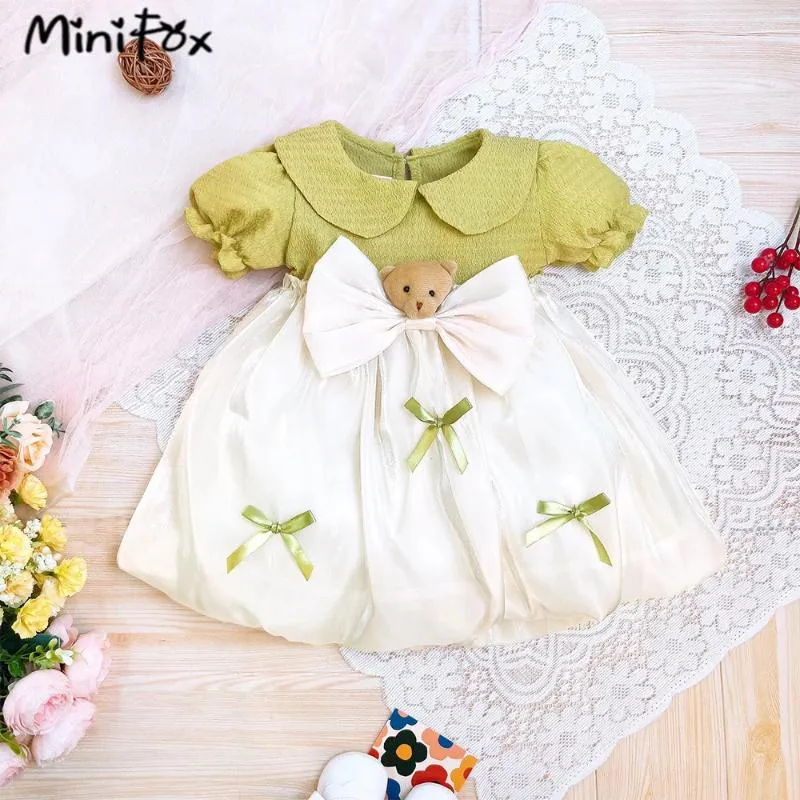 Robe fille Minifox 0-4y bébé princesse estival manche gonflée dessin animé ours robe pour les filles pour enfants robe de fête