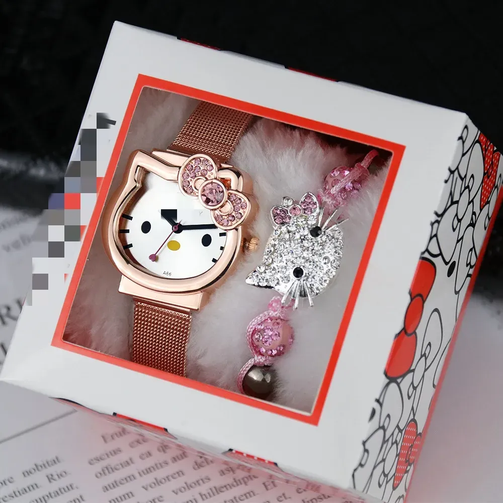 2024 New Childrens Gift Watch Femed Middle Étudiant Cartoon Electronic Watch Bracelet 3-PiEE Set Boxed Factory Spot Wholesale