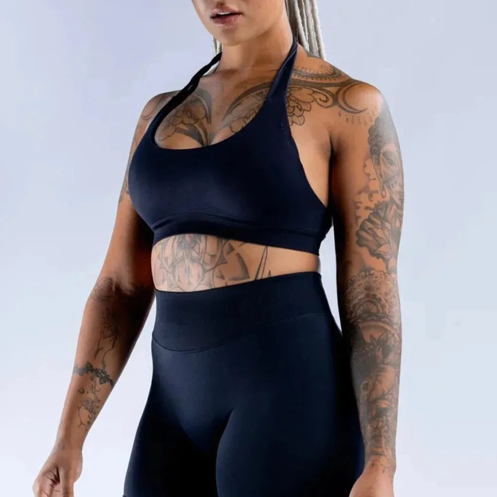 Dfyne Impact Legging Set för kvinnor sömlös yogaset SCRACK BUTT LEGGING SET AVSLUTSKUDEN MED HALTER CROP TOP