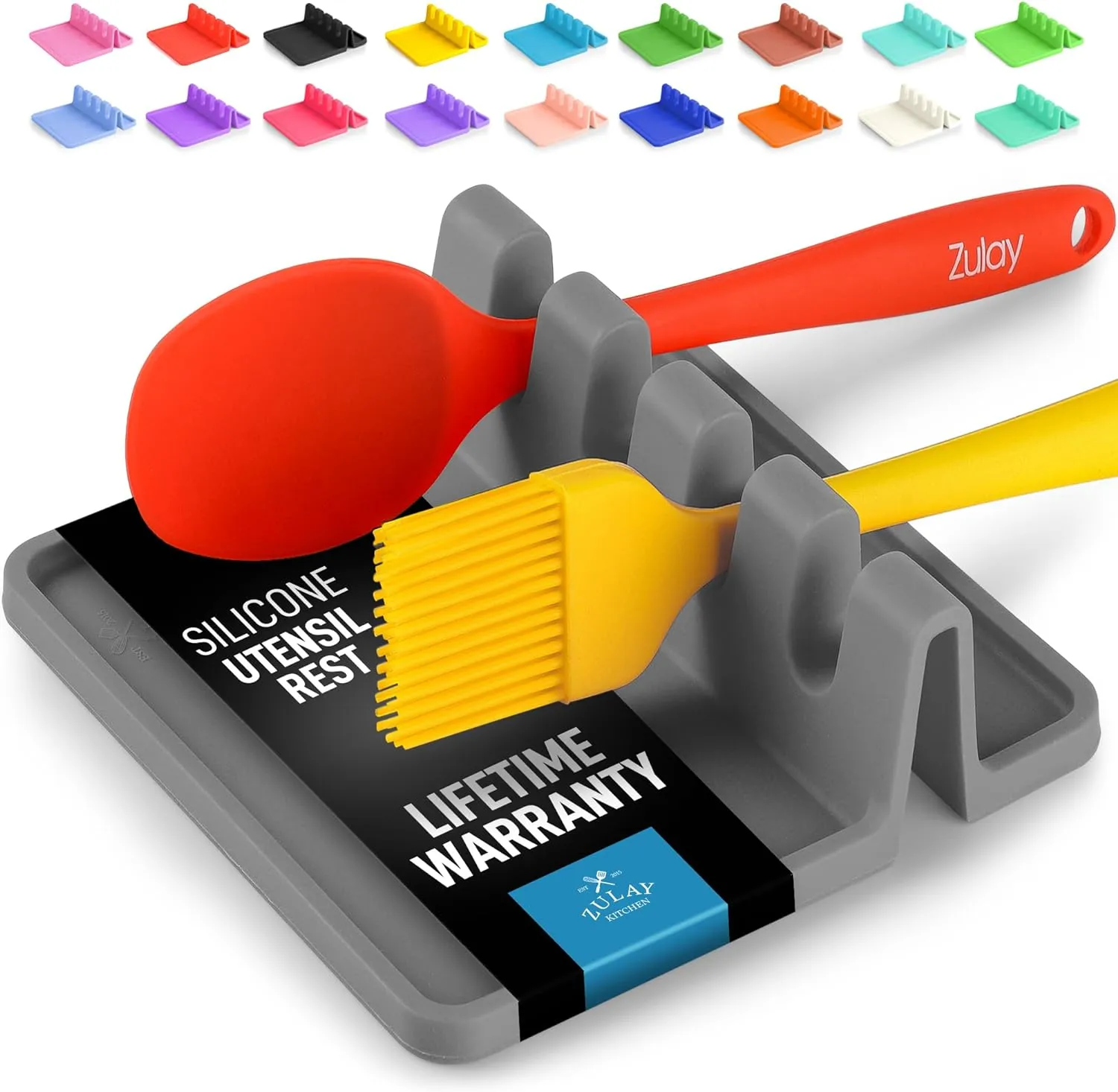 Hulay Kitchen Silicone Cutlery Holder - Presque de cuillère durable sans BPA avec coussinet d'égouttement - support de cuillère résistante à la chaleur pour poêles - compteurs de kitchen