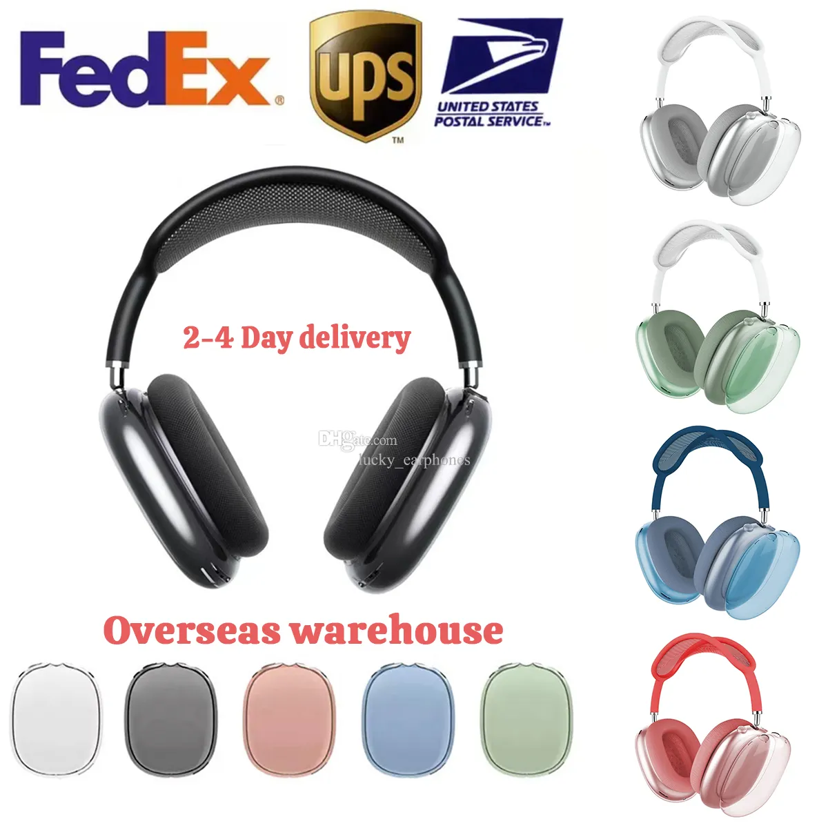 Per AirPods Max Pro 2 Bluetooth Aurbuds Accessori per cuffie Accessori trasparenti TPU Solido Solido impermeabile Custodia protettiva AirPod Maxs Copertina di cuffia Coperchio Afferida