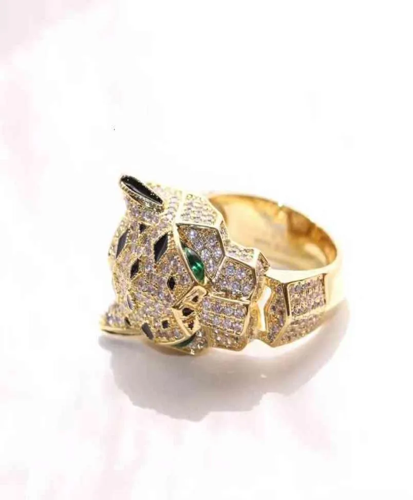 Popular diamond inlaid leopard head ring saffrey garnet cheetah dominee temperament gift for men and women4232567