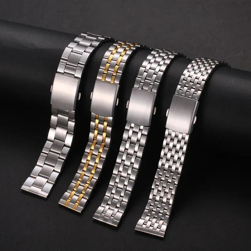 Stainless Steel Watch Band Universal Strap Folding Safety Buckle for Women Bracelet Strap18mm 20mm 22mm Watch Belt Accessories 240419