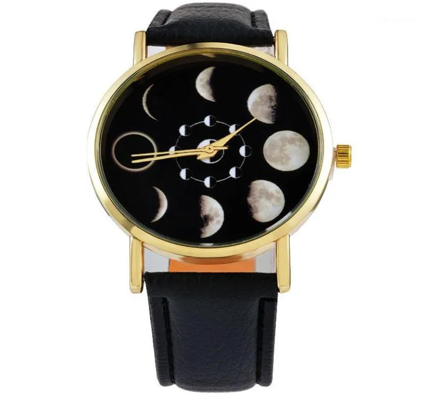 Armbandsur 2021 Women039S modemärke tittar på månfasutrymme astronomi kvarts casual läder klocka1997111