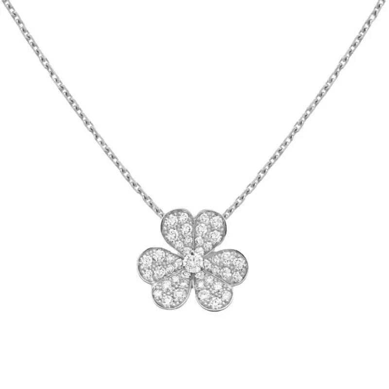 Дизайнерская марка Высокая версия Seiko Van 925 Silver Small Clover Full Diamond Pendant с ожерельем для женщин с логотипом