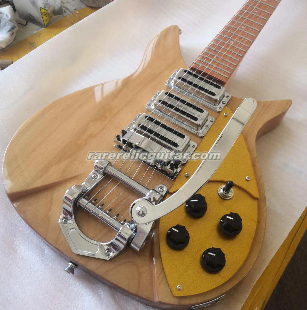 Lennon Natural 325 aulne de guitare électrique Guitare Bigs Bridge, pickugard en or, longueur de courte échelle 527 mm, touche glacée, incrustation de points, pick-up à 3 grilles