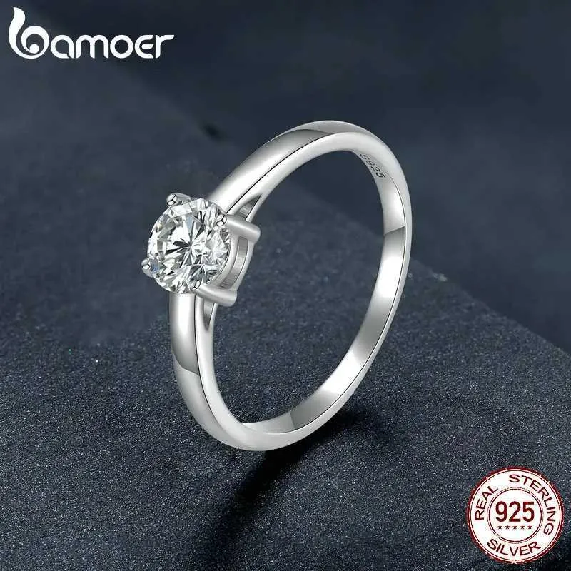 IFFM Solitaire Ring BAMOER Moissanite Ring for Women 925 Sterling Silver with Platinum Plated Engagement Ring Solitaire 4 Prongs Eternity Band d240419