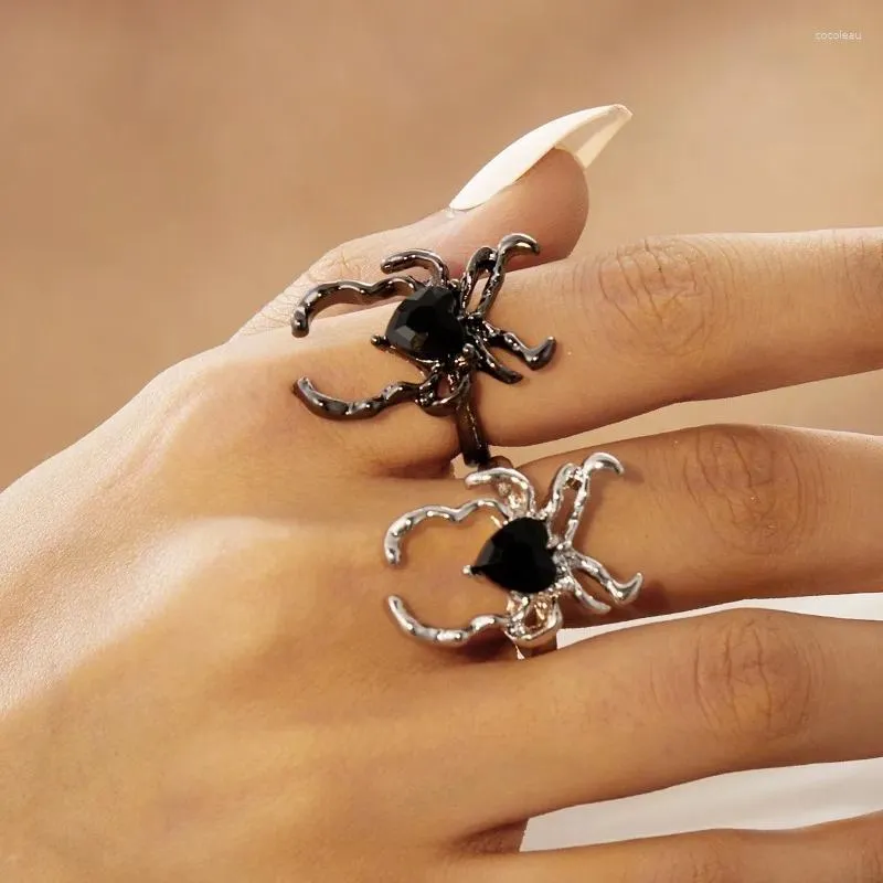 Cluster Rings Vintage Punk Spider Metal Opening For Women Girls Black Color Fashion Personality Geometric Adjustable Gifts