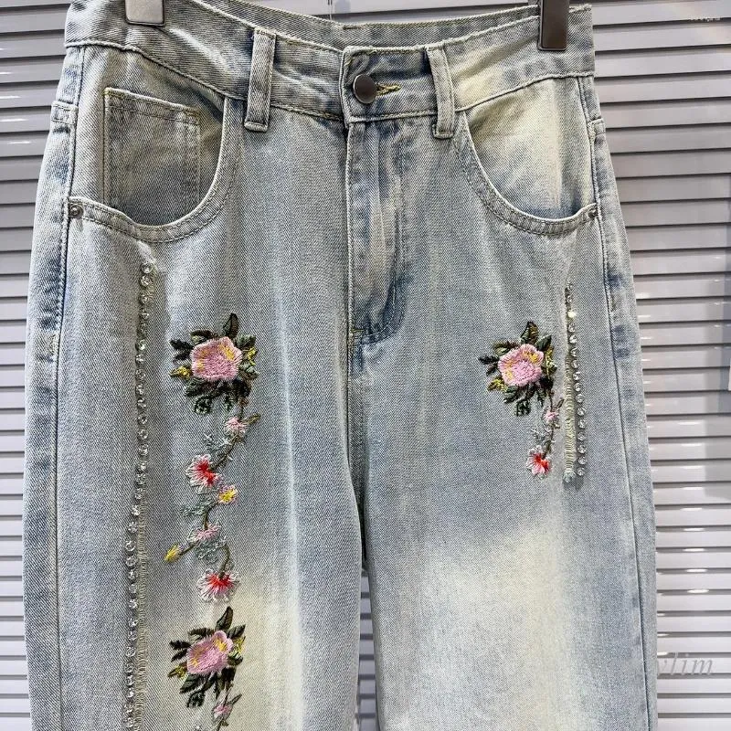 National Style Flower Embroidered Wide Bottom Jeans Summer 2024 Collection Washed Gradient Straight Blue Denim Pants From Berengaria 42.63 DHgate.Com