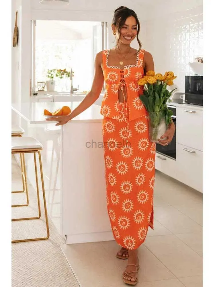 Abiti casual di base per abiti per gonna per top folidol set di abiti da abbigliamento a fessura estiva primavera estate matching set boho spiaggia giletidos abbigliamento da donna 2024 240419