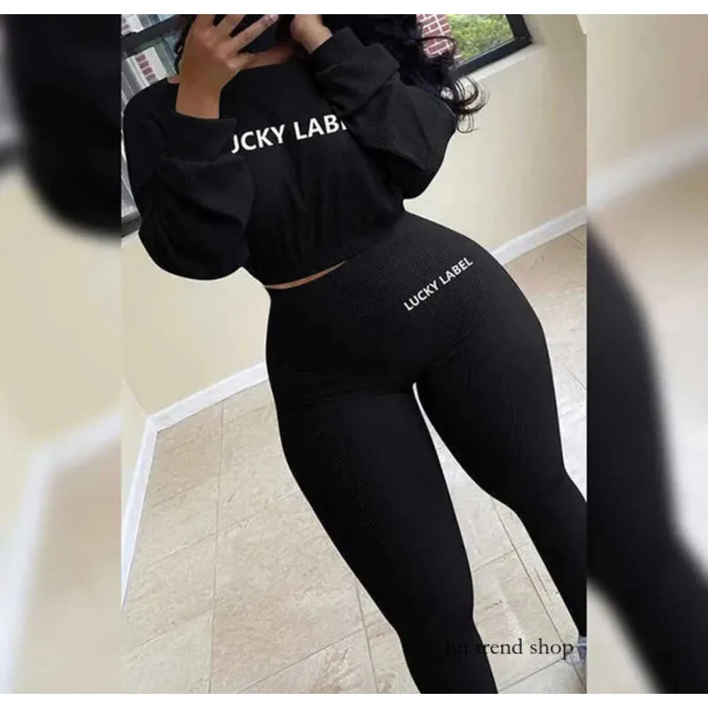 Sports Tracksuit Women Two Piece Set Winter Lucky Label 2 Piece Set Womens Outfits Sexiga tröjor Jogging Femme K20S09006 210712 606