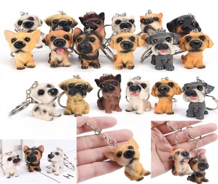 Keychains 3D harts söt hundnyckelkedja för älskare Animal Keyring Ring Holder Pom Gift Women Girl Bag Charms Car5513632
