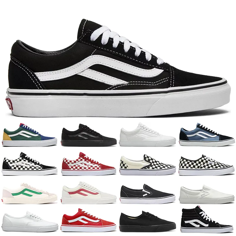 designer old skool casual skateboard shoes for men women canvas black white red green blue classic vintage slip on mens flat trainers size 36-44