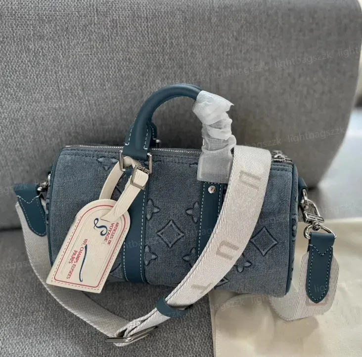 KeepAll 25 Designers Designers de alta qualidade Jeans de jeans e feminino Bolsa em relevo Bolsa ao ar livre Bolsa de ombro com zíper de luxo