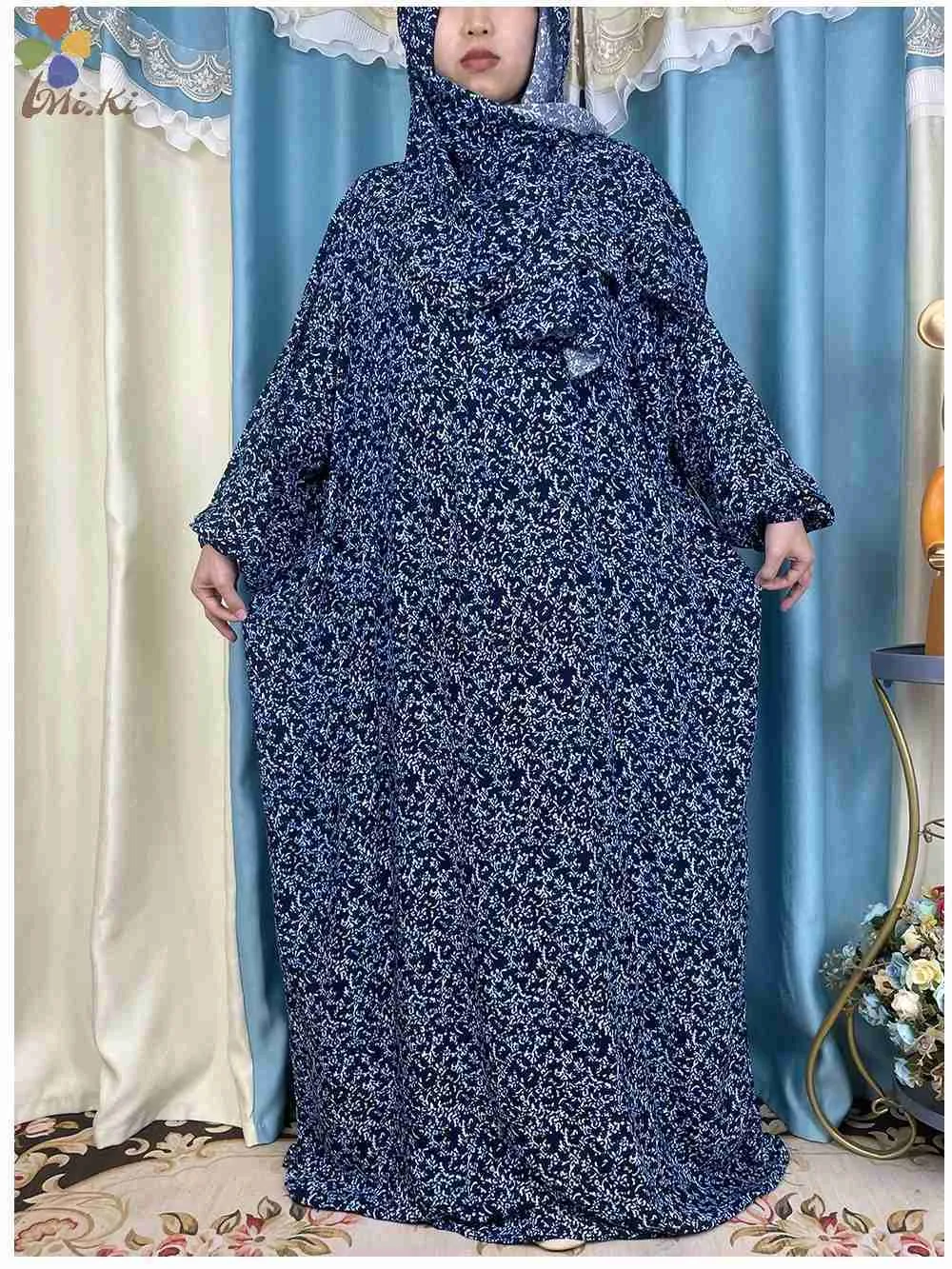 Vêtements ethniques 2023 Nouveau coton musulman Abaya pour femmes Ramadan Prayer Dubaï Turquie Middle East Femme Floral Floral Loose African Robe Swares Rejoignez D240419