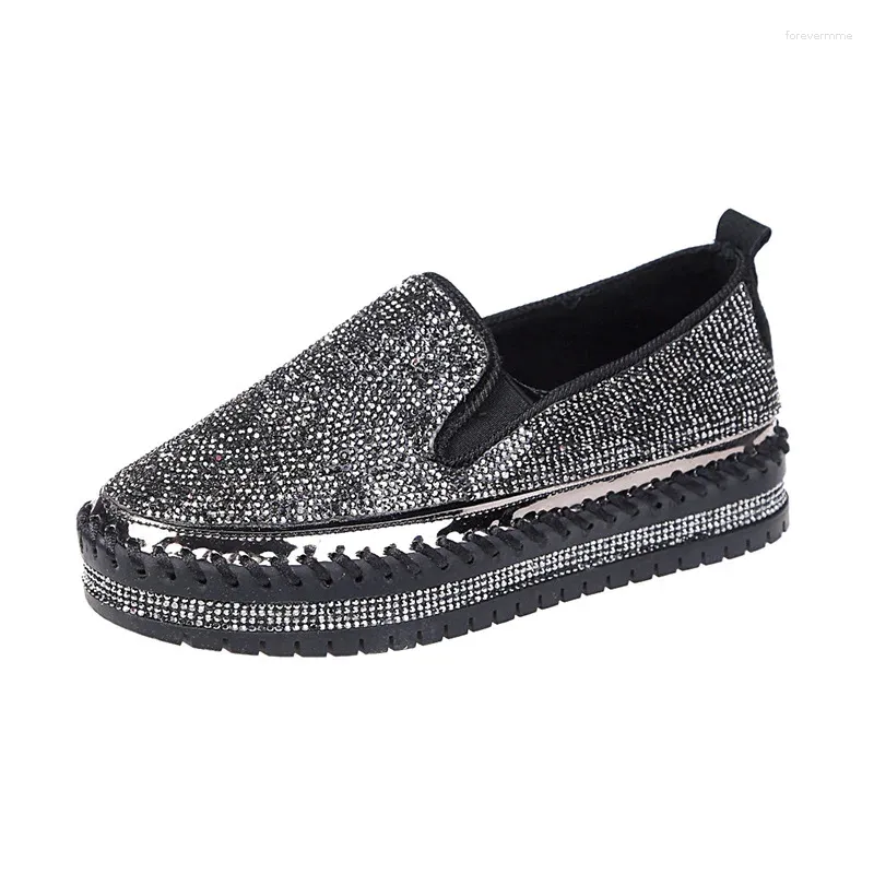 Scarpe casual Donne Piattaforma Crystal Slip su mocassini per lesse a molla rotonda a primavera calzature in argento nero piatto 35-39