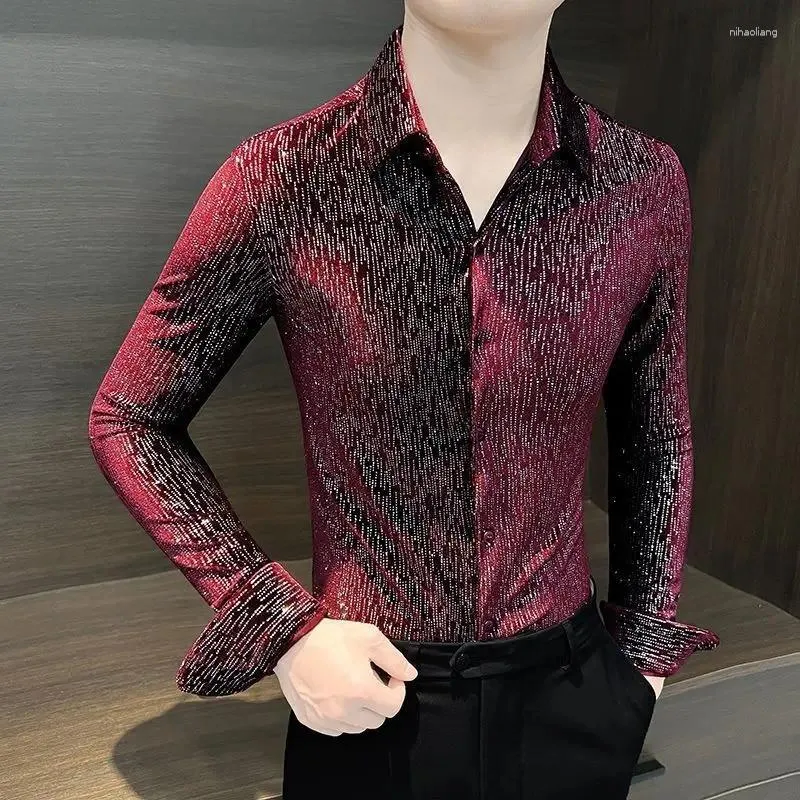 Chemises décontractées pour hommes Fashion Velvet Blouse de danse brillante pour hommes