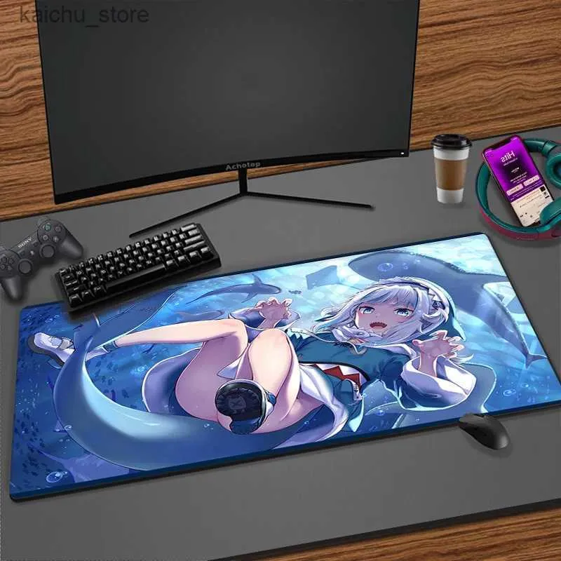 Myse podkładki nadgarstki spoczywa Hololive Gawr Gura XXL Anime Mousepad Cute Kawaii Gaming Akcesoria myszy MATA MATE MAY MOUL MOUSE PAD 90X40CM MAUSEPAD MAT Y240419