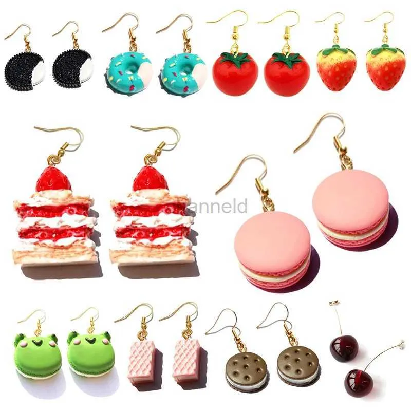 Autre boucle d'oreille pour les femmes résine Drop Fabric sur mesure à la main mignons filles sweet cadeaux biscuits macaron gâteau aliments beignets 240419