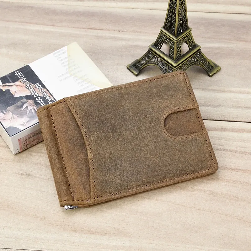 Clips Luufan Leather Money Clip Wallet 100% Genuine Leather Men Bifold Wallets For Credit ID Card Cash Clip Purse Portable New Fashion