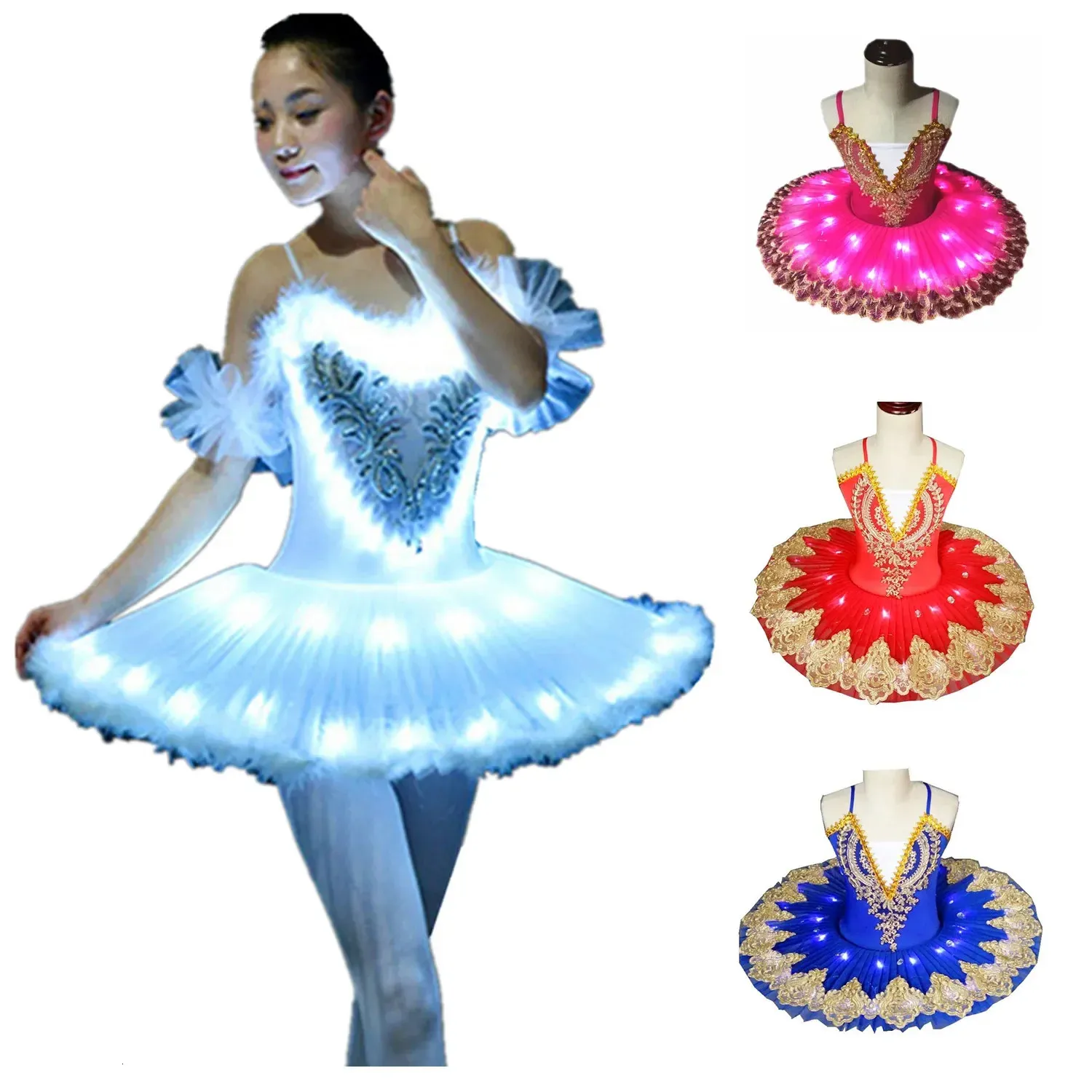 Ballet professionnel tutus LED Danse Vêtements Swan Lake adulte ballet tutu jupe femme robe de ballerine pour filles 240411