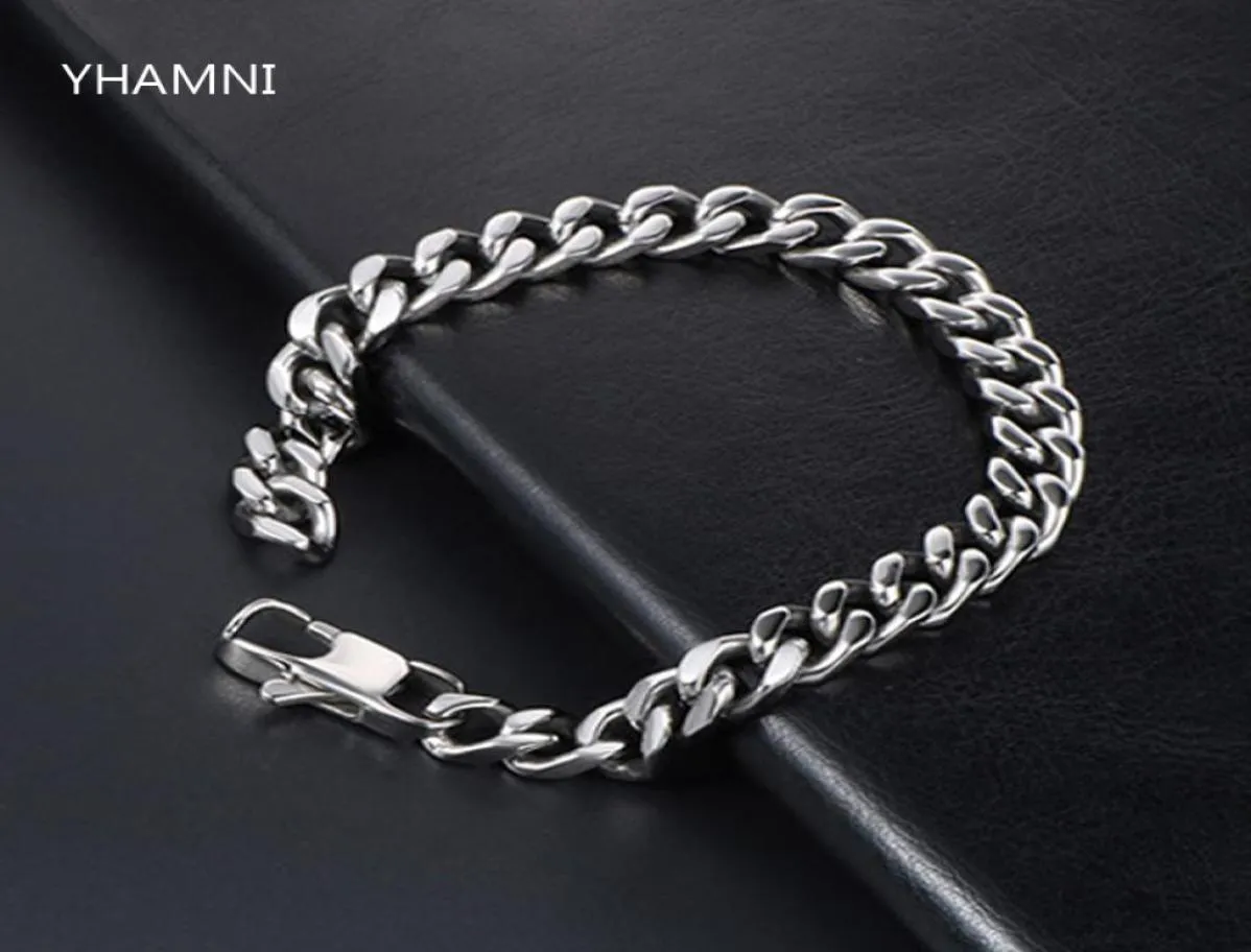 8mm Men039S Armband Rostfritt stål Curb Cuban Link Chain Silver Color White Gold Armband Män Kvinnliga smycken gåva 1721cm HB35305266