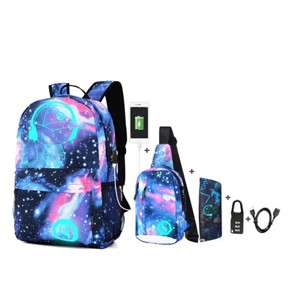 Sacs Nouveaux sacs d'école lumineux Antitheft 2022 pour garçons et filles sac à dos avec un sac à dos d'anime chargeur USB pour les adolescents filles